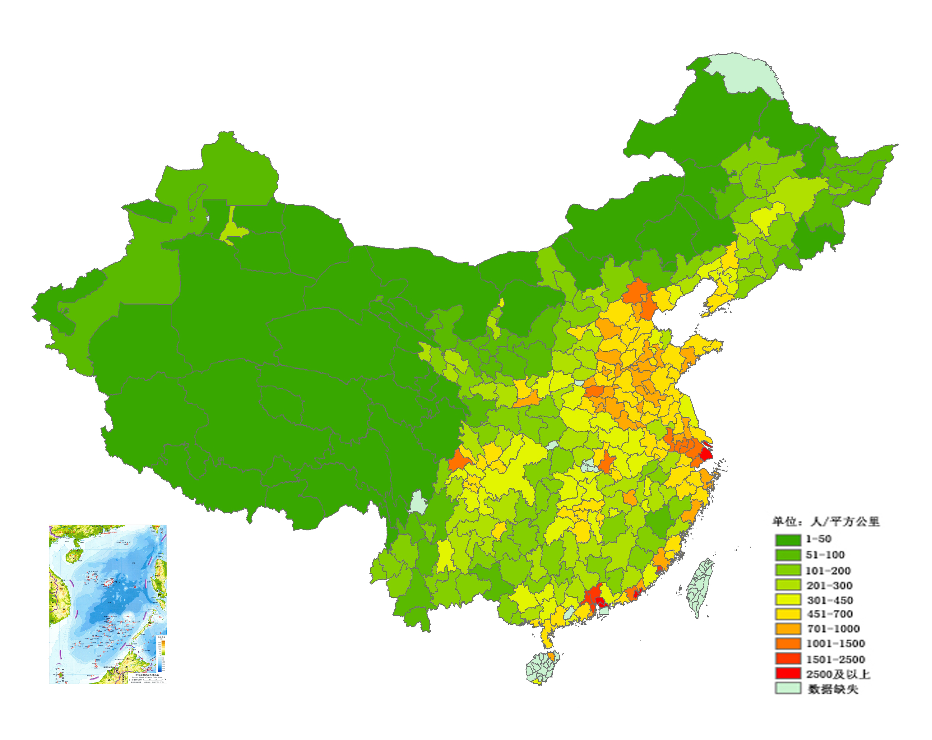 (2014常住人口密度分布图) 从上图看, 常住人口分布最为密集的红色